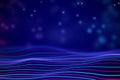 3D Sound waves with floating particles. Data abstract visualization. Royalty Free Stock Photo