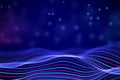 3D Sound waves with floating particles. Data abstract visualization. Royalty Free Stock Photo