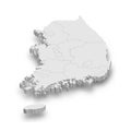 3d South Korea white map with regions isolated Royalty Free Stock Photo