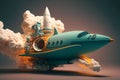 3D spaceship takes flight, accompanied by a captivating swirling cloud of smoke, creating a visually stunning spectacle.