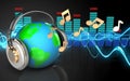 3d spectrum earth in headphones Royalty Free Stock Photo