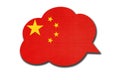 3d speech bubble with China or PRC national flag isolated on white background. Speak and learn chinese language