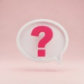 3D Speech Bubble Icon with Pink Question Mark on a Pink Background chat bubble message icon Royalty Free Stock Photo