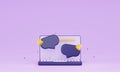 3d speech bubble with notebook on purple background. 3d chat online, notification for chat online