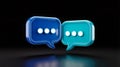 3D speech bubbles, blue and turquoise, with white loading dots Royalty Free Stock Photo