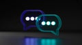 3D speech bubbles, blue and turquoise, with white loading dots Royalty Free Stock Photo