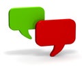 3D speech bubbles dialogue chat green red.