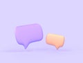 3D Speech bubbles icons on pastel lavender background. Set of gold and purple thought clouds for chat dialog, talk