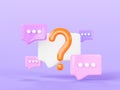 3d speech bubbles with question mark render. Chat message icons, signs of faq, dialog with support. Talk boxes square Royalty Free Stock Photo