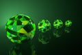 3D sphere with abstract pattern in the form of trapezoids and triangles in green light