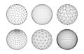 3d sphere mesh. Globe, planet with dots and lines, ball polygon grids. Futuristic technology digital structure wireframe