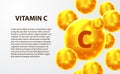 3D sphere molecule atom gold yellow vitamin c for healthcare medical pharmacy