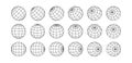 3D spheres grids. Globe meshes, ball in various position. Striped 3D orbs, earth globe grid linear wireframe vector line Royalty Free Stock Photo