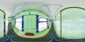 3D spherical panorama with 360 viewing angle. Ready for virtual reality or VR. Full equirectangular projection. Interior of train. Royalty Free Stock Photo