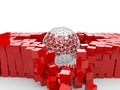 3d spherical structures destroying red cubes