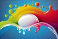 3D splashes of different rainbow thick colors on a colorful background, generative ai