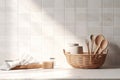 3d splay product kitchenware drink food cooking wall tile square white sunlight morning basket bowl ceramic utensils wooden