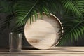 3d splay product supplement food health organic cosmetic beauty luxury sunlight vase plant fern tropical green counter table plank