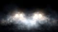 3D spooky dark headlamp lense flare spotlight, sport race auto, realistic car light flare in smoke fog modern effect