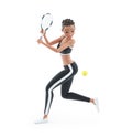 3d sporty character woman playing tennis