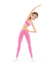 3d sporty woman doing side bend stretch