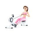 3d sporty woman training on rowing machine