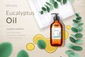 3d spray bottle with eucalyptus oil, blob, branch