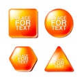 3D Square, Circle, Hexagon, Triangle. Set of blank orange buttons for website or app. Place for text.