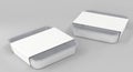 3D Square plastic disposable food container in different angle view. Realistic mockup of sushi delivery box with