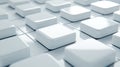 3d square white technology communication concept background. Randomly shifted white cube square boxes block background