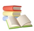 3D Stack of Book back to school, university or college graduate Icon. Render Education or Business Literature. E-book