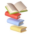 3D Stack of Book back to school, university or college graduate Icon. Render Education or Business Literature. E-book
