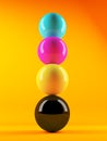 3d Stack of CMYK coloured spheres
