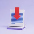 3D Stack of Documents with Red Down Arrow Icon on Light Purple Background paper file Royalty Free Stock Photo