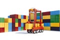 3d stacked cargo containers and crane