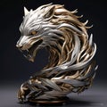 3d Stainless Steel Sculpture With Gold And Silver Painted Wolfformed Face