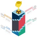 3d stairs step to trophy and success. Business success concept infographic template.