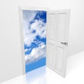 Open door, sky - 3D illustration Royalty Free Stock Photo