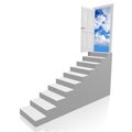 Door, steps, sky with clouds - 3D illustration Royalty Free Stock Photo