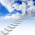 Door, steps, sky with clouds - 3D illustration Royalty Free Stock Photo