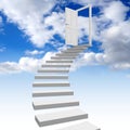 Door, steps, sky with clouds - 3D illustration Royalty Free Stock Photo