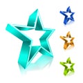 3d star with sparkling lights variations, golden, cyan, blue and green colors. Vector illustration