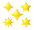 3d star. Yellow stars for emoji, review and rating UI. 3D cartoon cute sun realistic symbol. Three, four and five, six