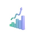 3D statistic graph bar with rising arrow in realistic cartoon style. Chart of growth profit. business and finance success Royalty Free Stock Photo