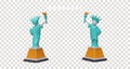 3d Statue of Liberty in different positions. Famous monument, travel America, New York tour