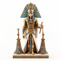 3d Osiris Egyptian Pharaoh Statue With Gold And Blue Design