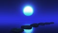 3D stepping stones in ocean at night Royalty Free Stock Photo