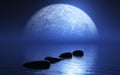 3D stepping stones in ocean with planet Royalty Free Stock Photo