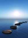 3D stepping stones in the ocean Royalty Free Stock Photo