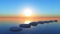 3D stepping stones in the ocean at sunset Royalty Free Stock Photo